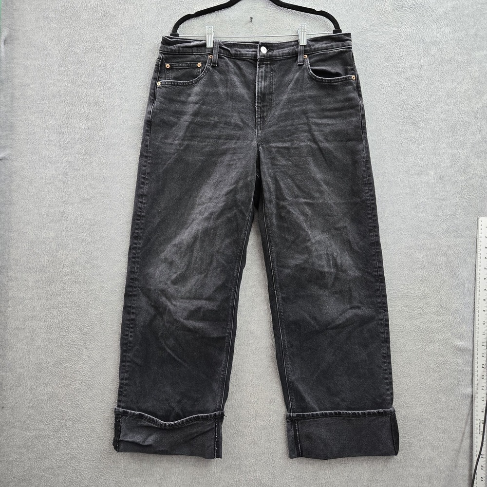 American Eagle Outfitters Women Jeans 14 Black Denim Stovepipe Baggy Y2K - Picture 1 of 12